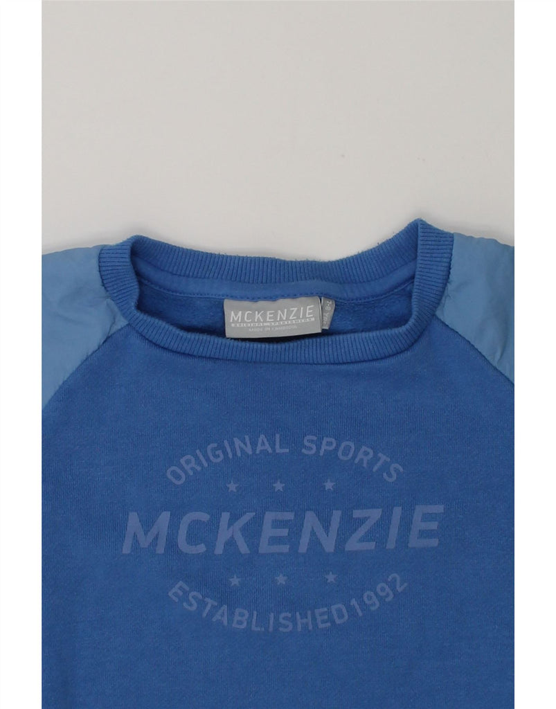 MCKENZIE Boys Graphic Sweatshirt Jumper 7-8 Years Blue Colourblock | Vintage Mckenzie | Thrift | Second-Hand Mckenzie | Used Clothing | Messina Hembry 