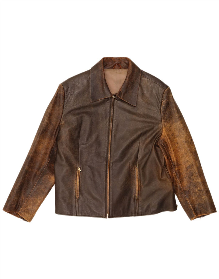 Yessica Womens Slim Leather Jacket UK 20 2XL Brown Leather
