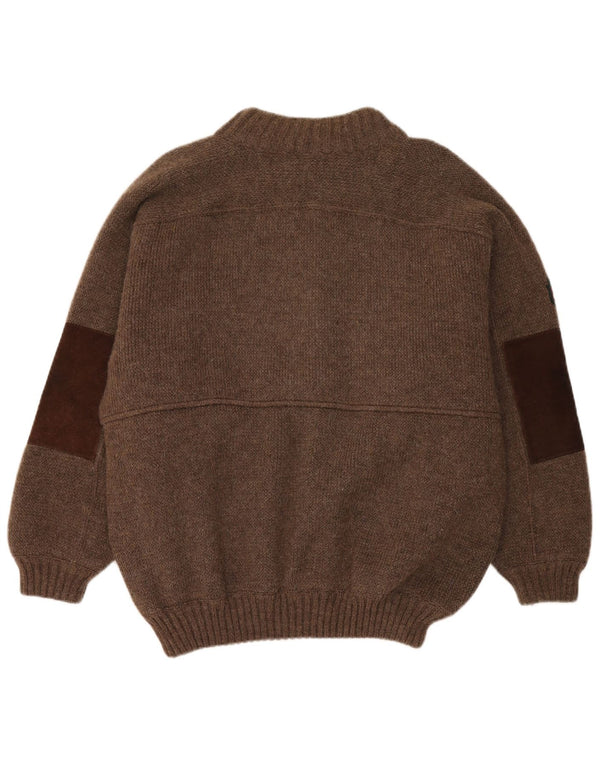 Vintage Mens Knit Bomber Jacket UK 40 Large Brown Colourblock