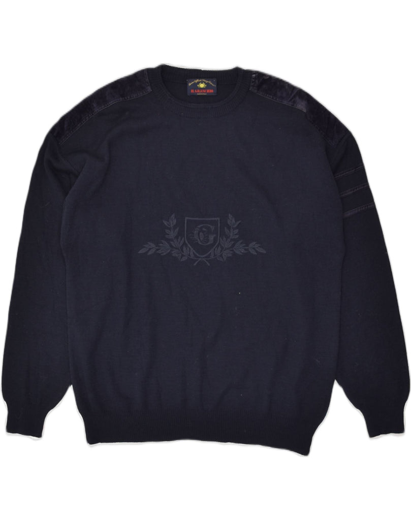 IL GRANCHIO Mens Graphic Crew Neck Jumper Sweater Medium Navy Blue | Vintage Il Granchio | Thrift | Second-Hand Il Granchio | Used Clothing | Messina Hembry 