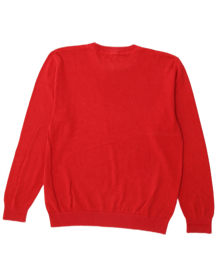 TOMMY HILFIGER Mens Crew Neck Jumper Sweater Large Red Cotton