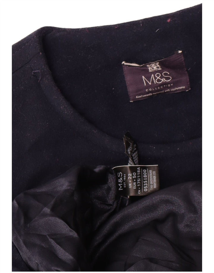 Marks & Spencer Womens Double Breasted Coat UK 22 3XL Navy Blue Wool