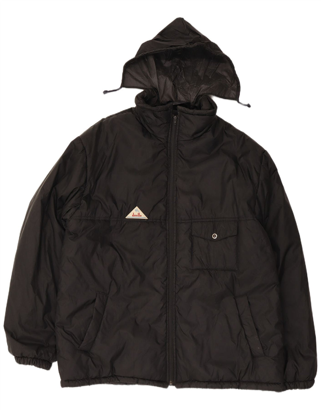 Vintage Mens Hooded Padded Jacket IT 60 5XL Black Polyamide