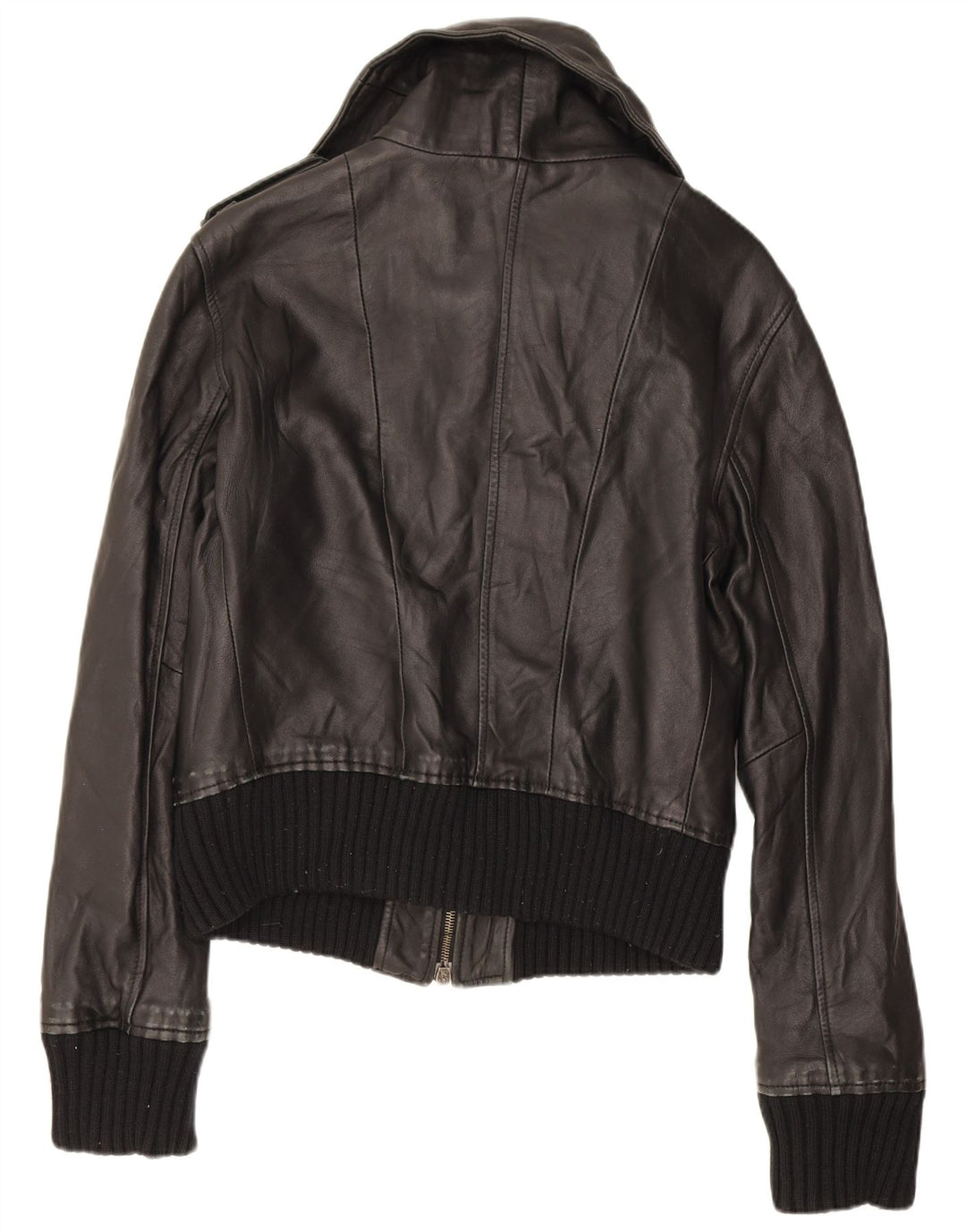 Zen Womens Military Leather Jacket IT 46 Large Black