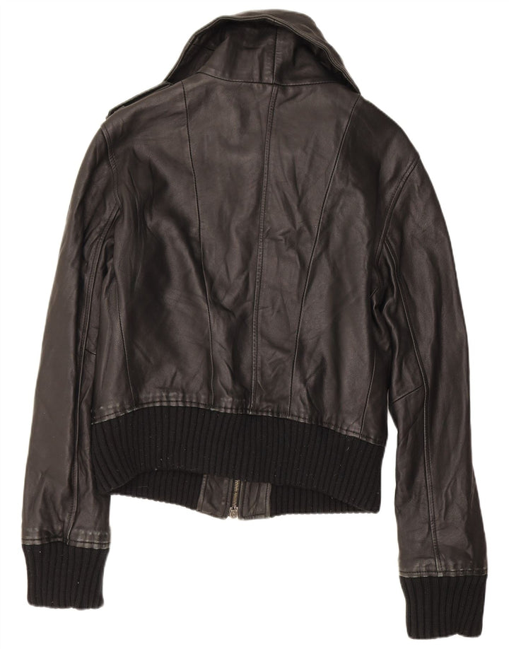 Zen Womens Military Leather Jacket IT 46 Large Black
