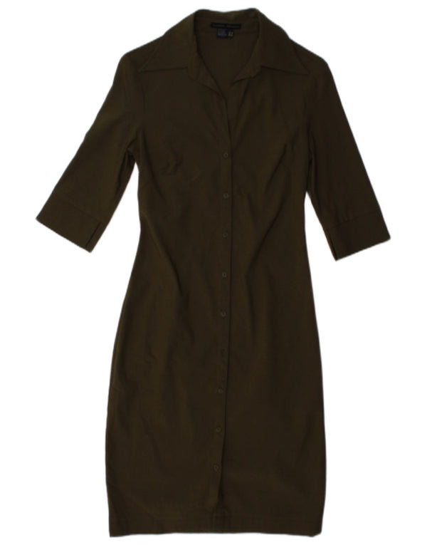 Zara Womens 3/4 Sleeve Shirt Dress EU 34 2XS Khaki Rayon
