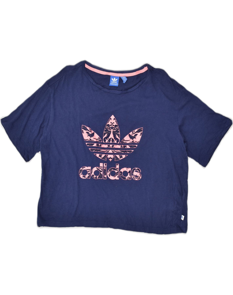 ADIDAS Womens Crop Graphic T-Shirt Top UK 10 Small Navy Blue Cotton | Vintage Adidas | Thrift | Second-Hand Adidas | Used Clothing | Messina Hembry 