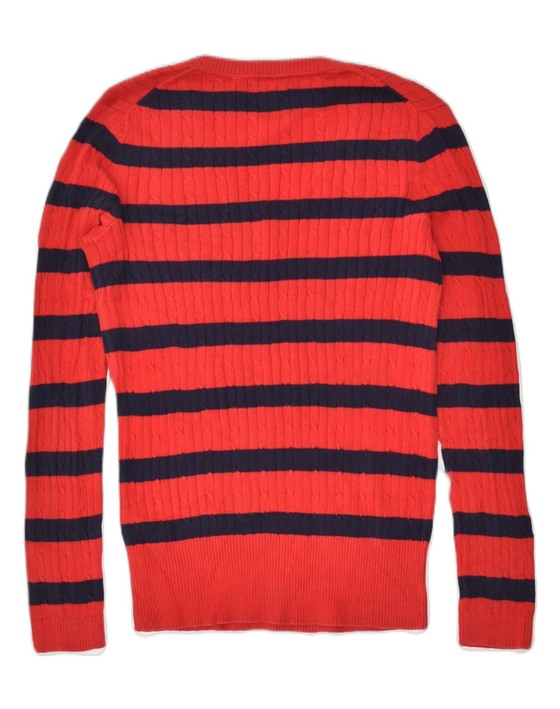 TOMMY HILFIGER Womens V-Neck Jumper Sweater UK 14 Medium Red Striped | Vintage Tommy Hilfiger | Thrift | Second-Hand Tommy Hilfiger | Used Clothing | Messina Hembry 