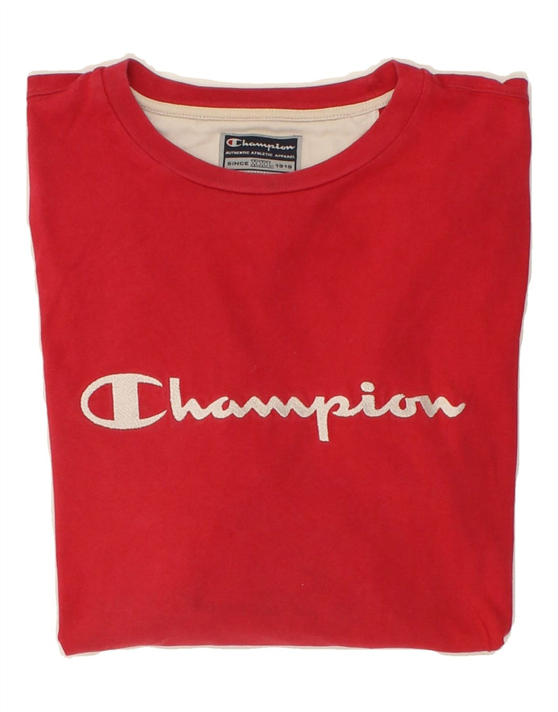 CHAMPION Mens Graphic Top Long Sleeve 2XL Red Cotton | Vintage Champion | Thrift | Second-Hand Champion | Used Clothing | Messina Hembry 