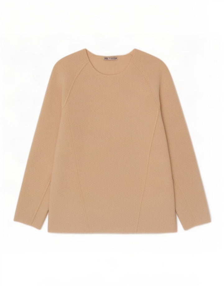Zara Womens Boat Neck Jumper Sweater UK 14 Medium Beige Polyester