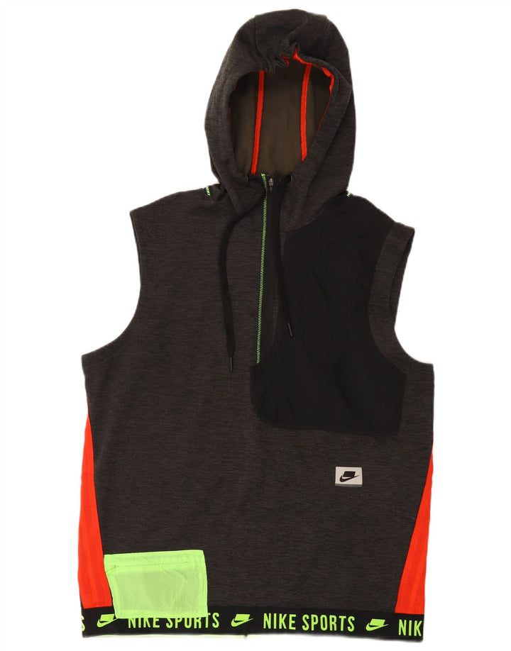 Nike Mens Graphic Sleeveless Hoodie Jumper Medium Grey Colourblock