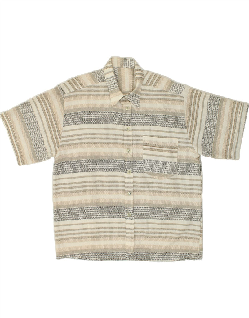 VINTAGE Mens Short Sleeve Shirt XL Grey Striped Vintage Vintage and Second-Hand Vintage from Messina Hembry 