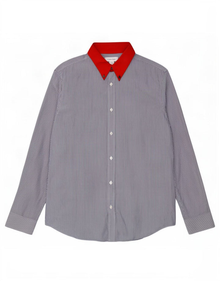 Calvin Klein Mens Shirt Large Blue Pinstripe Cotton