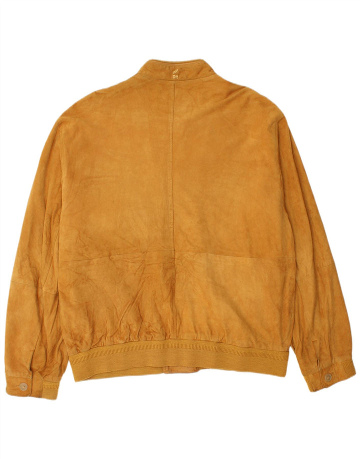 Daniel Hechter Mens Suede Bomber Jacket IT 54 2XL Yellow Leather