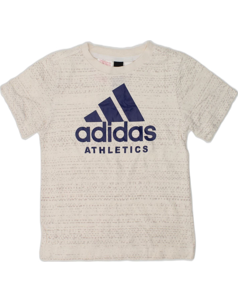 ADIDAS Boys Graphic T-Shirt Top 6-7 Years Off White Flecked | Vintage Adidas | Thrift | Second-Hand Adidas | Used Clothing | Messina Hembry 