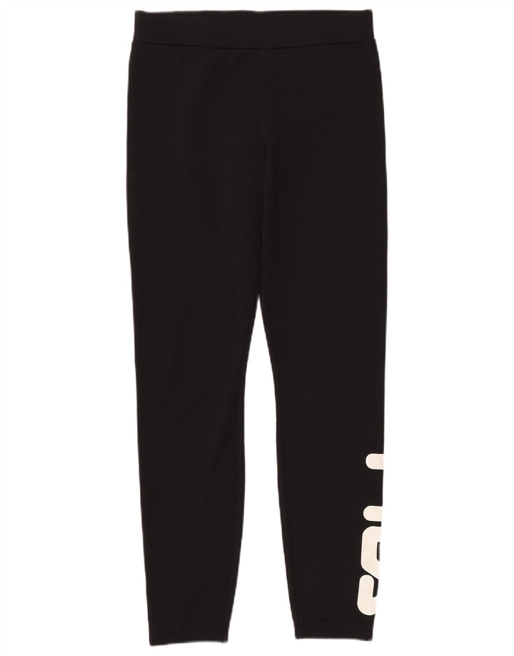 FILA Womens Graphic Leggings UK 12 Medium  Black Polyester