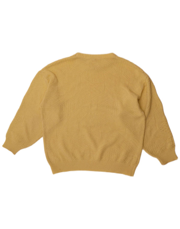 Mark Astor Mens Crew Neck Jumper Sweater IT 52 Large Yellow Geometric