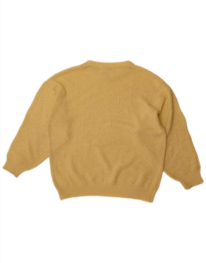 Mark Astor Mens Crew Neck Jumper Sweater IT 52 Large Yellow Geometric