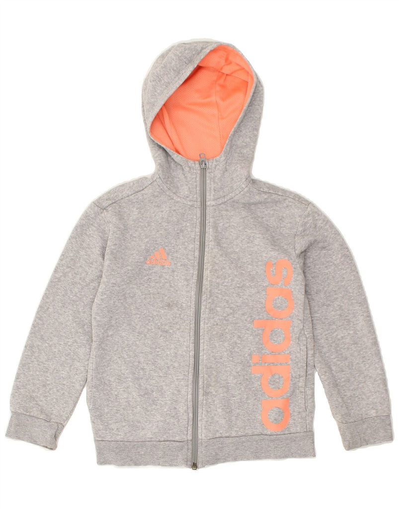 ADIDAS Girls Graphic Zip Hoodie Sweater 7-8 Years Grey Cotton | Vintage Adidas | Thrift | Second-Hand Adidas | Used Clothing | Messina Hembry 