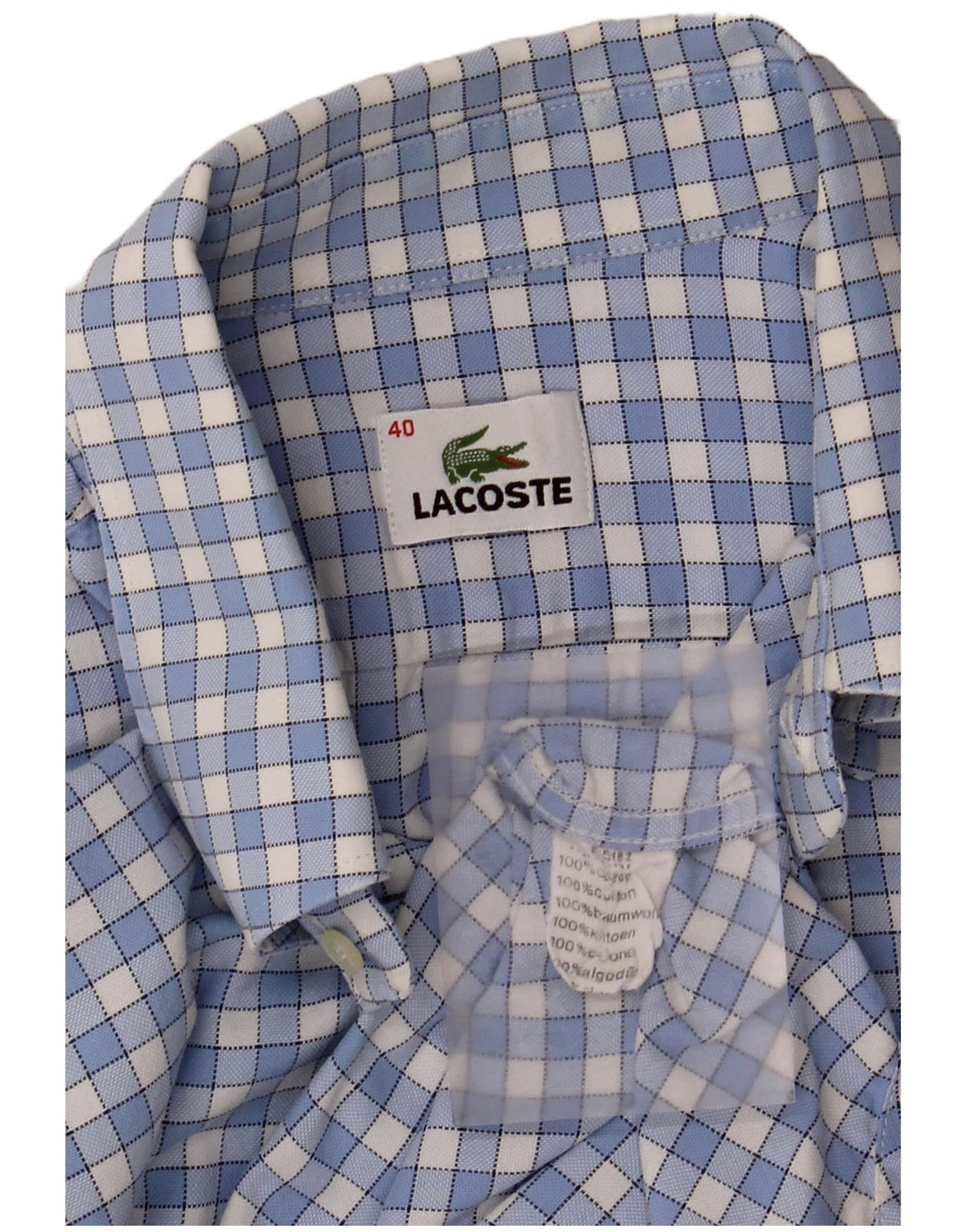 Lacoste Mens Shirt Size 40 Medium Blue Check Cotton