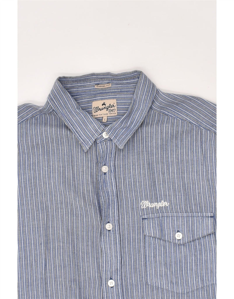 WRANGLER Mens Casual Fit Short Sleeve Shirt Large Blue Pinstripe Cotton | Vintage Wrangler | Thrift | Second-Hand Wrangler | Used Clothing | Messina Hembry 