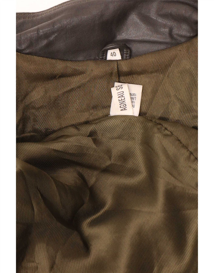 Vintage Womens Oversized Leather Coat EU 40 Medium Grey Colourblock