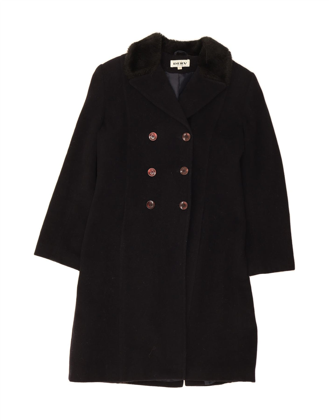VINTAGE Womens Double Breasted Coat UK 12 Medium  Black Wool Vintage Vintage and Second-Hand Vintage from Messina Hembry 