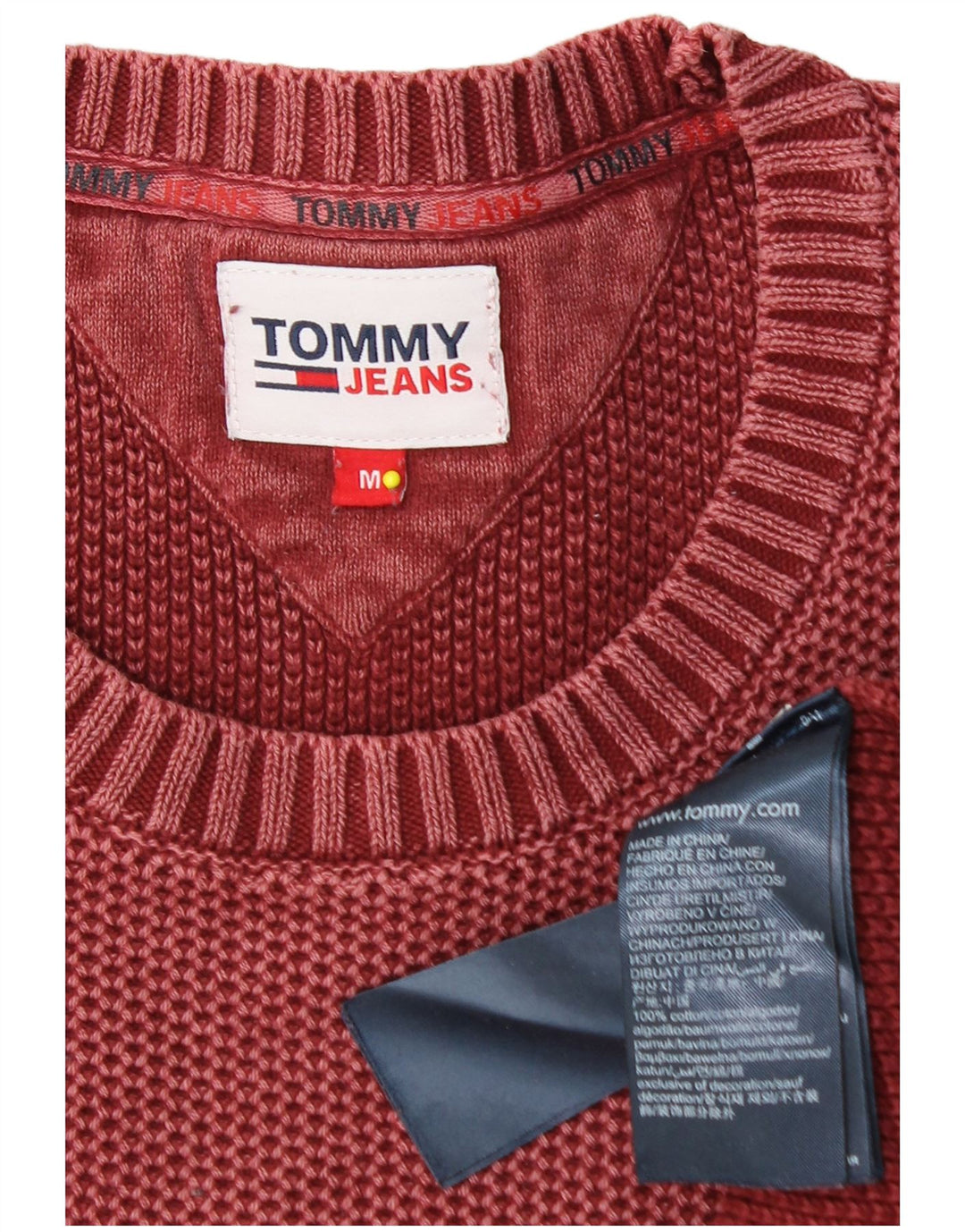 Tommy Hilfiger Mens Crew Neck Jumper Sweater Medium Burgundy Cotton
