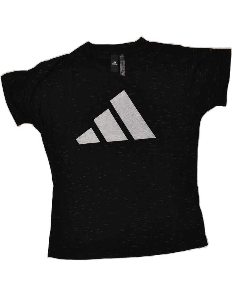 ADIDAS Womens Graphic T-Shirt Top UK 12/14 Medium Black Flecked Polyester | Vintage Adidas | Thrift | Second-Hand Adidas | Used Clothing | Messina Hembry 