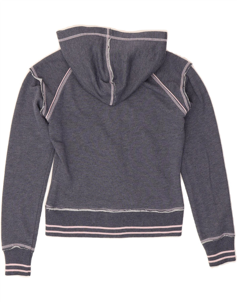 REEBOK Womens Graphic Zip Hoodie Sweater UK 10 Small Blue Polyester Vintage Reebok and Second-Hand Reebok from Messina Hembry 