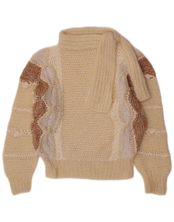 Vintage Womens Turtle Neck Jumper Sweater UK 14 Medium Off White Retro