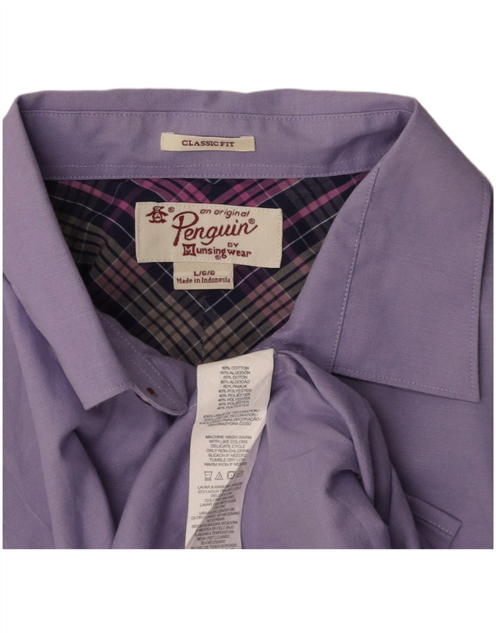 PENGUIN Mens Classic Fit Shirt Large Purple Cotton