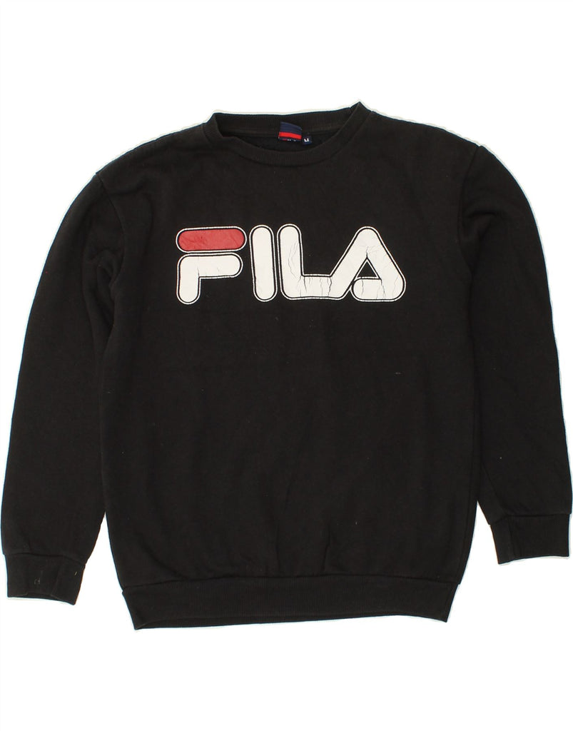 FILA Womens Graphic Sweatshirt Jumper UK 14 Medium Black Polyester Vintage Fila and Second-Hand Fila from Messina Hembry 