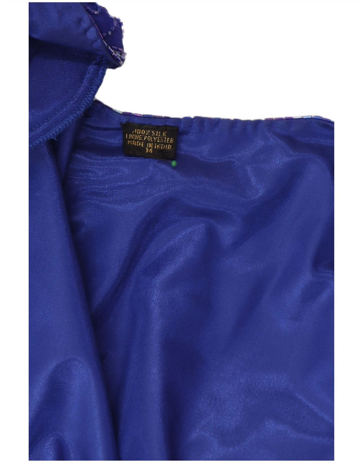 Vintage Womens Crop Blazer Jacket UK 14 Medium Blue Silk