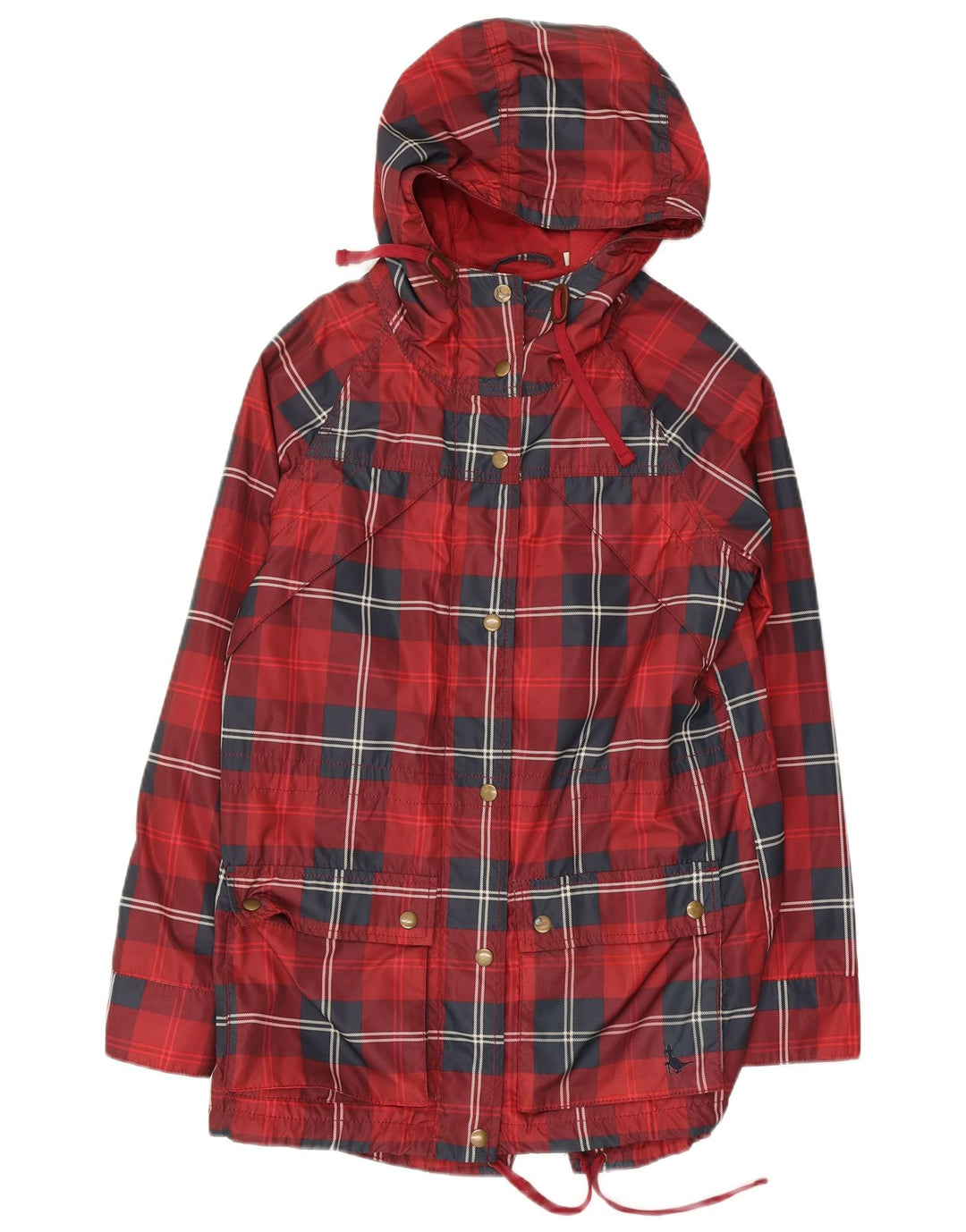 JACK WILLS Womens Oversized Hooded Rain Jacket UK 6 XS Red Check Polyester