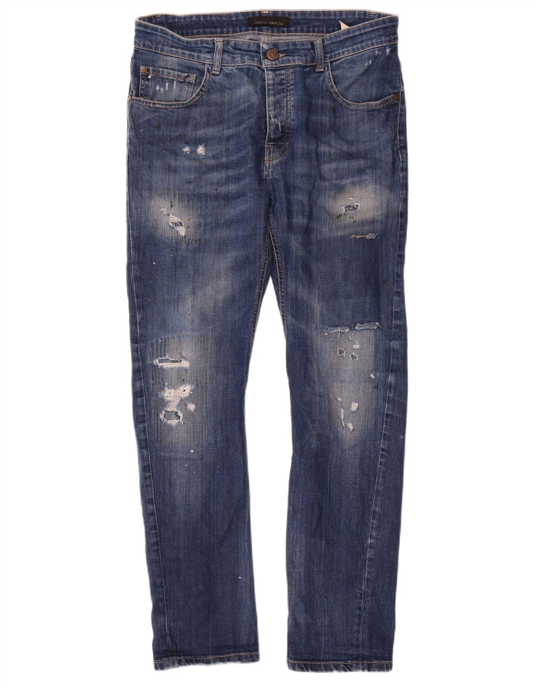 Frankie Morello Mens Distressed Slim Jeans W34 L29 Blue Cotton