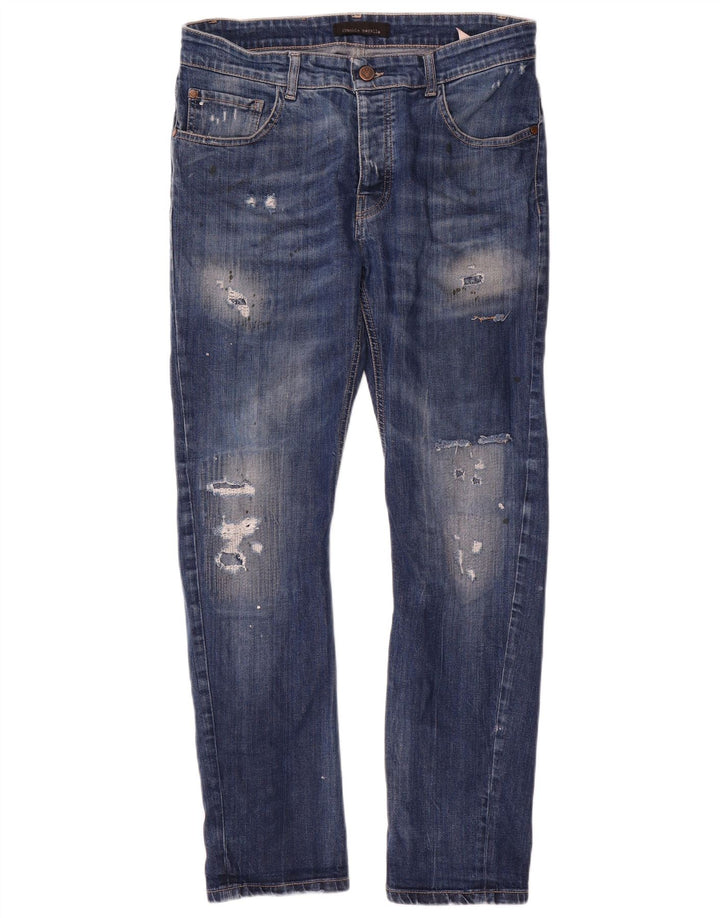 Frankie Morello Mens Distressed Slim Jeans W34 L29 Blue Cotton