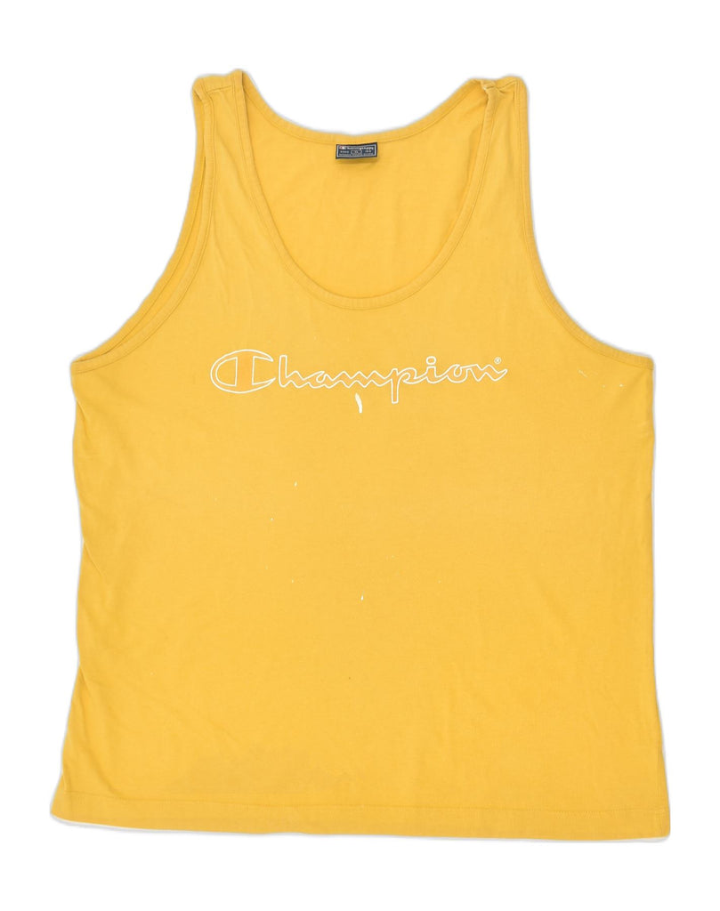 CHAMPION Womens Graphic Vest Top UK 18 XL Yellow Cotton | Vintage Champion | Thrift | Second-Hand Champion | Used Clothing | Messina Hembry 