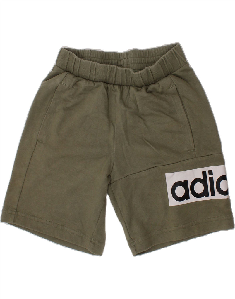 ADIDAS Boys Graphic Sport Shorts 9-10 Years Khaki Cotton Vintage Adidas and Second-Hand Adidas from Messina Hembry 