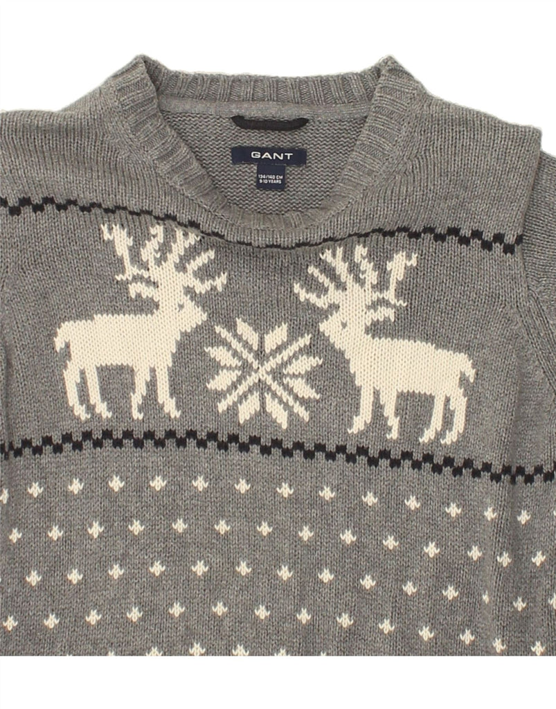 GANT Girls Crew Neck Jumper Sweater 9-10 Years Grey Animal Print Cotton Vintage Gant and Second-Hand Gant from Messina Hembry 