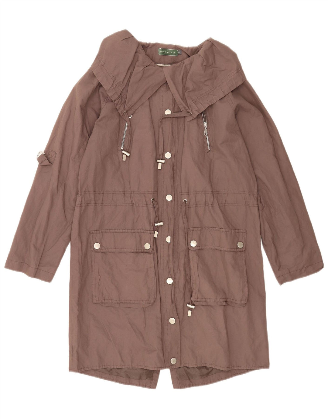 MINT VELVET Womens Oversized Parka Jacket UK 10 Small Brown Cotton