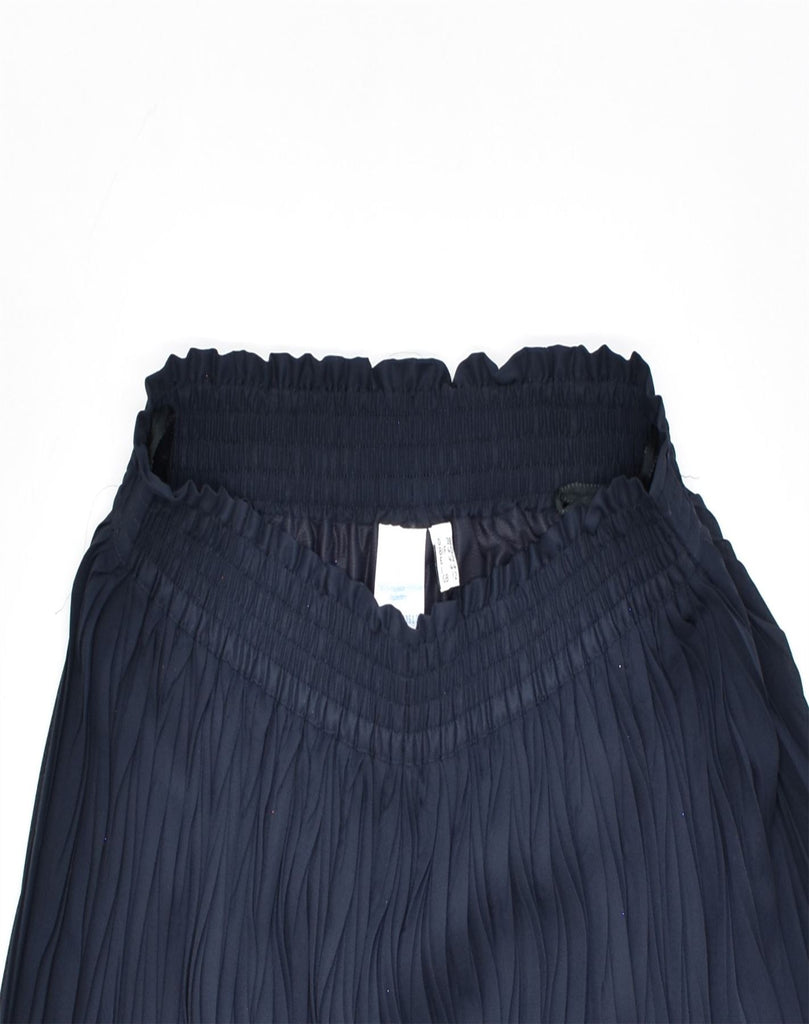 VINTAGE Womens Pleated Skirt UK 12 Medium W26 Navy Blue Polyester | Vintage | Thrift | Second-Hand | Used Clothing | Messina Hembry 