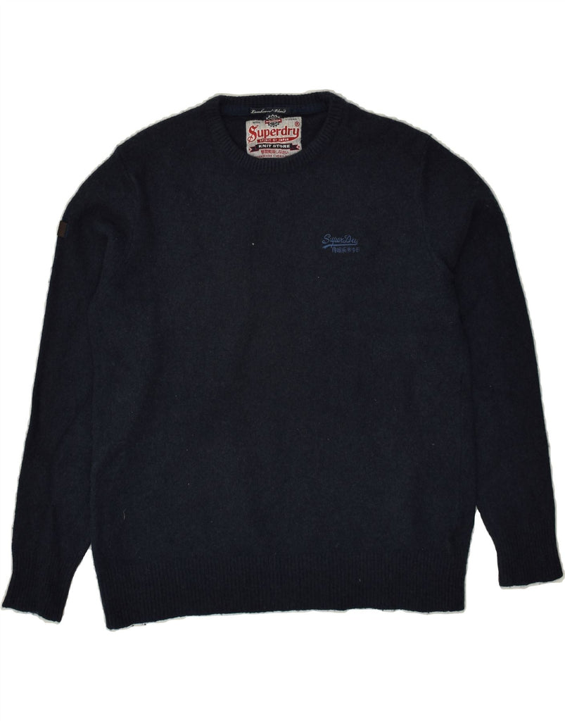 SUPERDRY Boys Crew Neck Jumper Sweater 15-16 Years 2XL Navy Blue Lambswool | Vintage Superdry | Thrift | Second-Hand Superdry | Used Clothing | Messina Hembry 