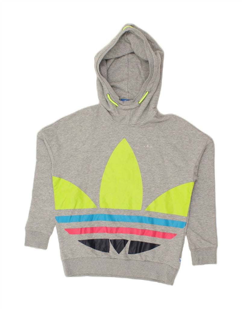 ADIDAS Womens Oversized Graphic Hoodie Jumper UK 8 Small Grey Cotton | Vintage Adidas | Thrift | Second-Hand Adidas | Used Clothing | Messina Hembry 