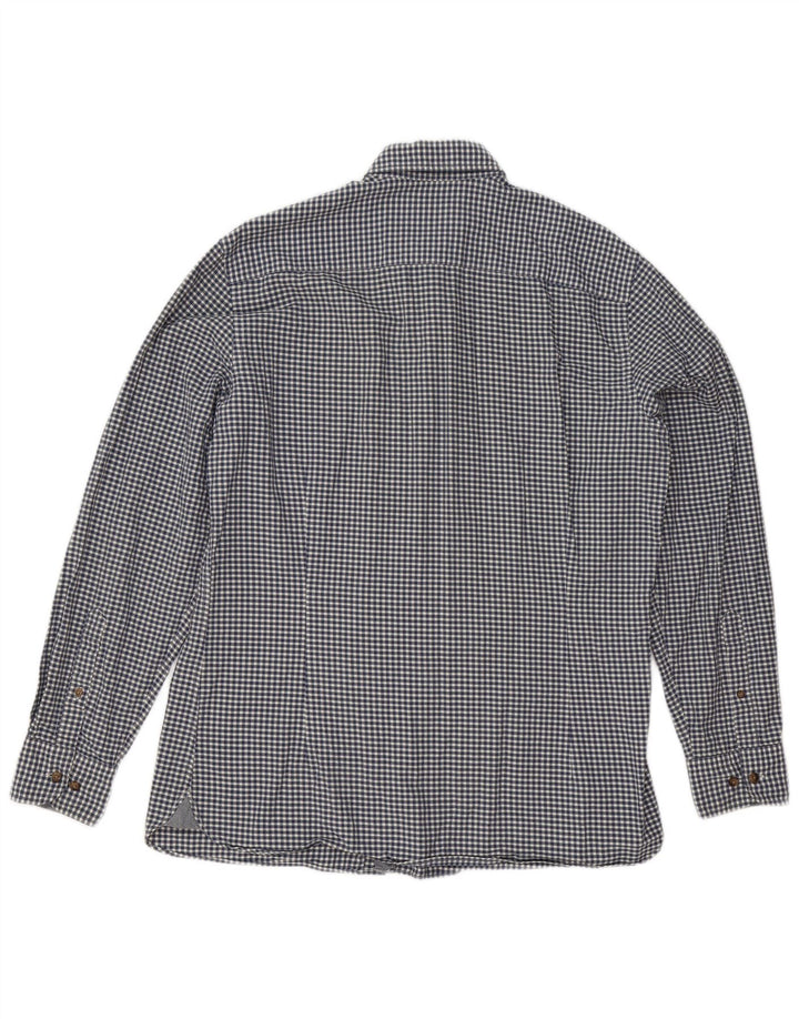 Hackett Mens Slim Fit Shirt Large Navy Blue Gingham Cotton