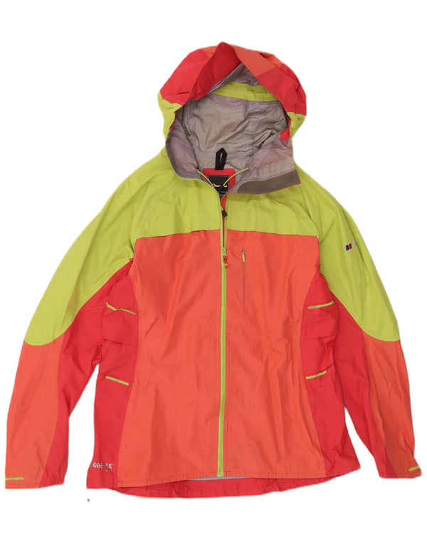 Berghaus Womens Hooded Rain Jacket UK 16 Large Orange Colourblock