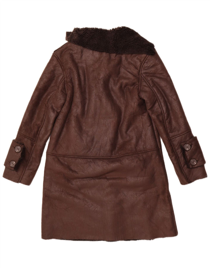 STRADIVARIUS Womens Oversized Sherpa Overcoat UK 6 XS Brown Polyester