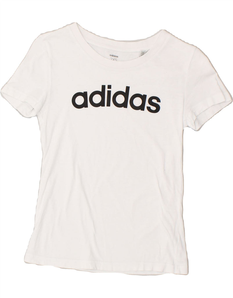 ADIDAS Womens Graphic T-Shirt Top UK 2 2XS White Cotton Vintage Adidas and Second-Hand Adidas from Messina Hembry 