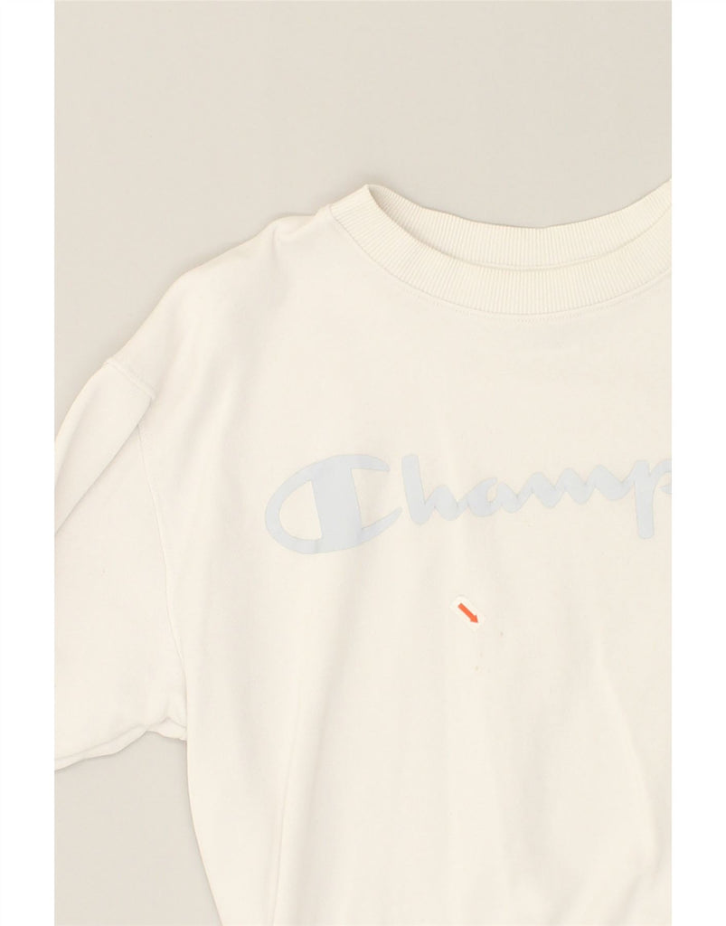 CHAMPION Womens Graphic Sweatshirt Jumper UK 16 Large White | Vintage Champion | Thrift | Second-Hand Champion | Used Clothing | Messina Hembry 