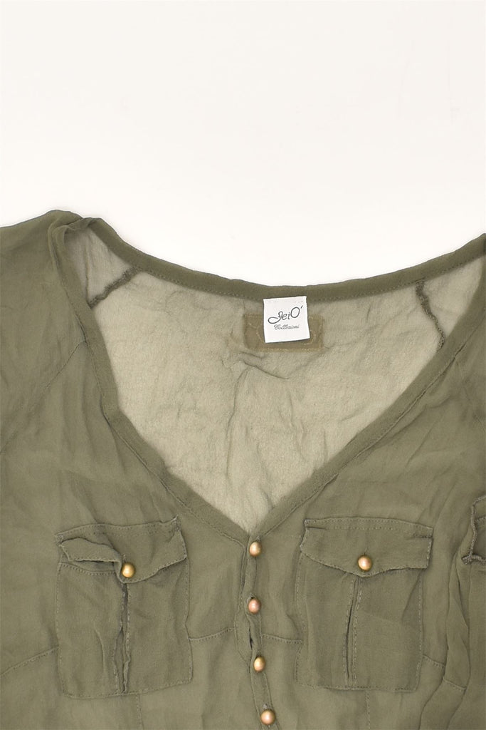 VINTAGE Womens Sleeveless Tunic Top UK 8 Small Khaki | Vintage Vintage | Thrift | Second-Hand Vintage | Used Clothing | Messina Hembry 